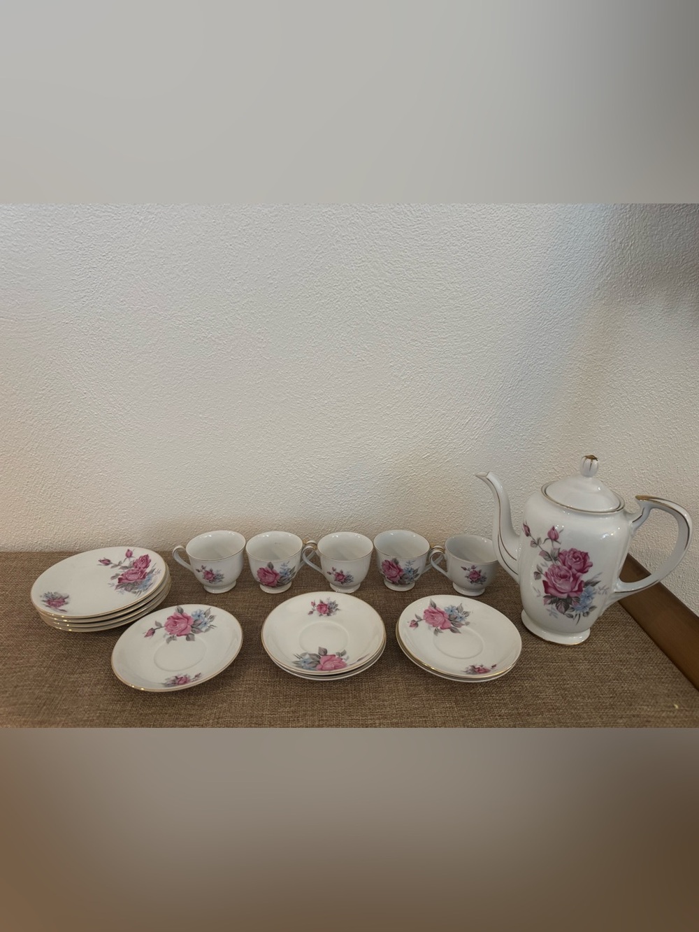 Vintage Porcelain Tea Cup and Saucer Set with Pink Rose Motif